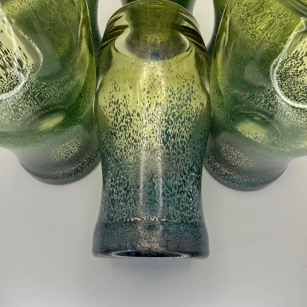 Set of 6 Hand Blown Ombre Green Art Glass Highball Tumbler‎ Glasses Mermaidcore